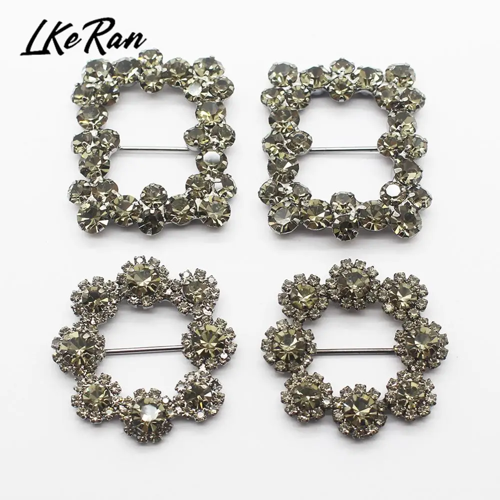 Quality 2Pcs 100% Czech Grey Rhinestone Buckles Diy Decorative Crystal Slider Buckle Diamond Wedding Embellishment Accessories