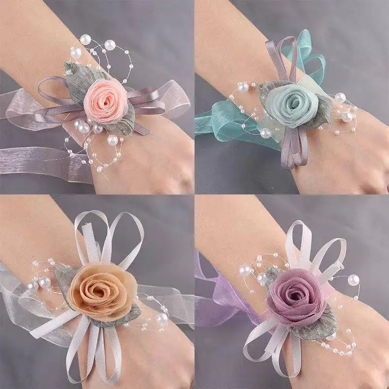 Bridal Wrist Corsage Prom Wrist Band Bridesmaid Flowers Boutonniere Wrist Flowers For Wedding Dancing Party Decor 1