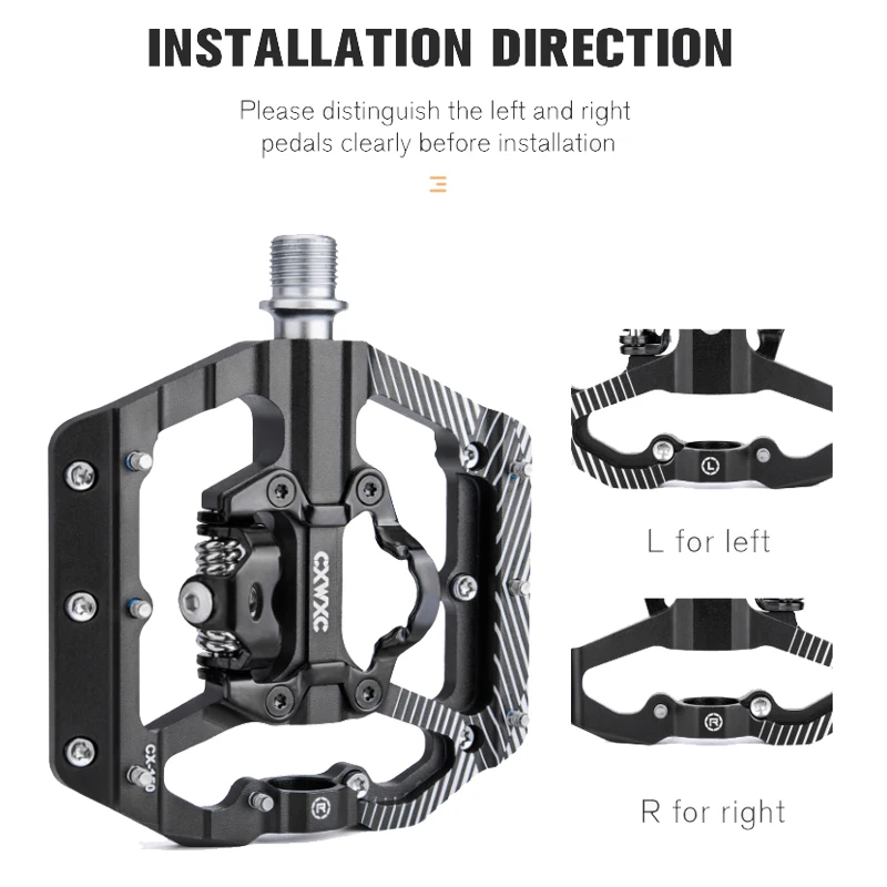 CXWXC CX-150 Bicycle Pedal Dual Function Platform Flat/Clipless Mountain Bike Pedal SPD Cleats 3 Sealed Bearings Road Bike BMX