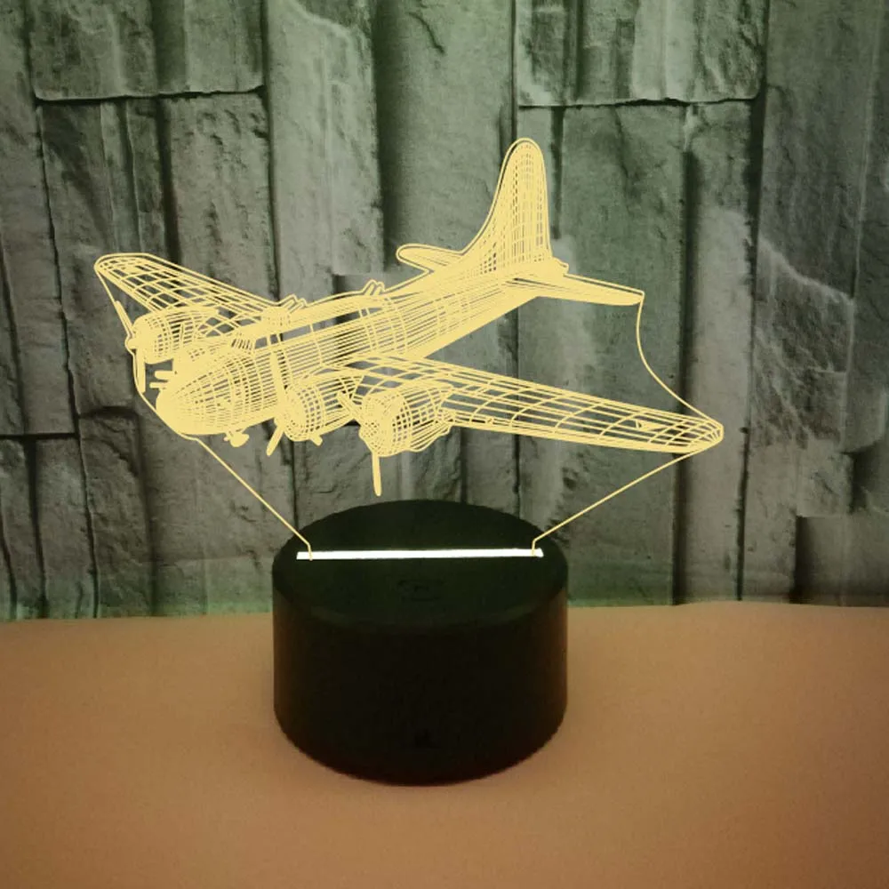 Flying Remote Control Aircraft Air Plane 3D LED Table Lamp Optical Illusion Night Light 7 colors change