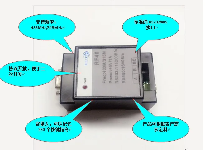 

Serial Port (Rs232/Rs485) Learning Type RF (433MHz/315MHz) Radio Frequency Remote Control