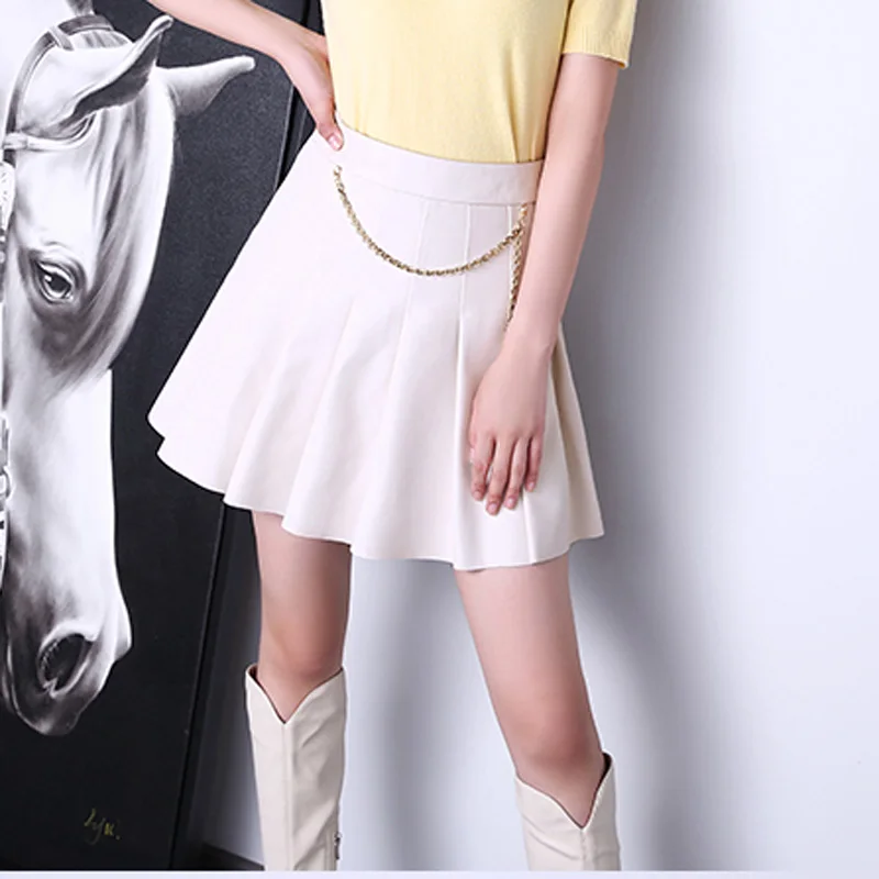 

Mini Pleated Genuie Leather Skirt Women 2022 Spring South Korean Preppy Style High Waist Buttons Pleated Jupe Female Black/Pink