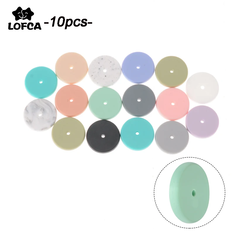 

LOFCA 10pcs Coin silicone beads Baby Disc Teether Round BPA Free DIY Necklace Pacifier Chewable Chain Teething Care For Baby