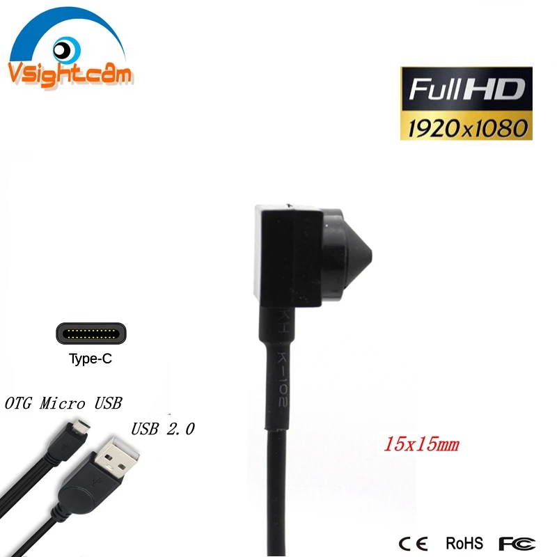 Portable 1080P HD OTG Micro USB Camera Mini Type-C USB 2.0 Camera 15*15mm For Industrial Testing