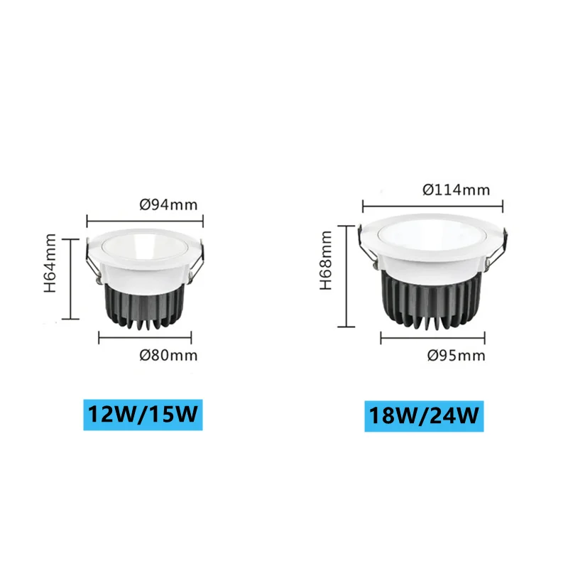 24° Spotlight 12W 15W 24W 36W LED COB Downlight Dimmable 110V 220V Ceiling Lamp Warm White/Cool White For Hotel Lighting