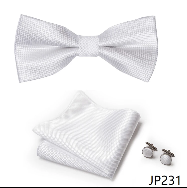 Great Quality Silver Office Butterfly Hanky Cufflink Set Bowtie For Men Geometric Hombre Formal Clothing