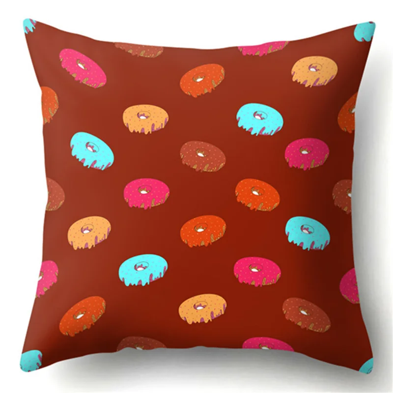 Food Style Donut Print Cushion Cover Square Pillow Case Decorative Bedroom Home Decor Pillow Cover 45x45cm Fundas De Cojin