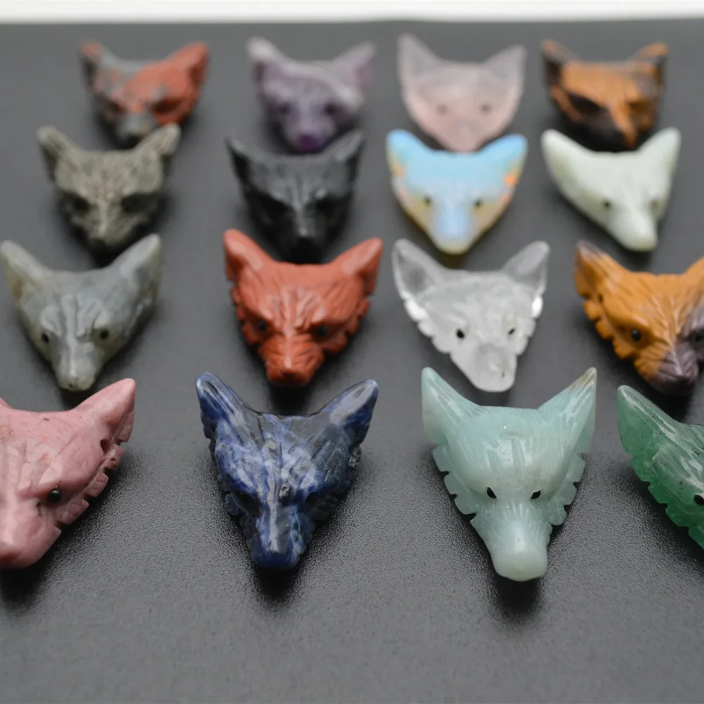 

Wholesale Smaller size Carved Wolf Head Animal 30x35mm Natural Stones Pendant fit Necklace making Fashion Jewelry 5pc per Lot