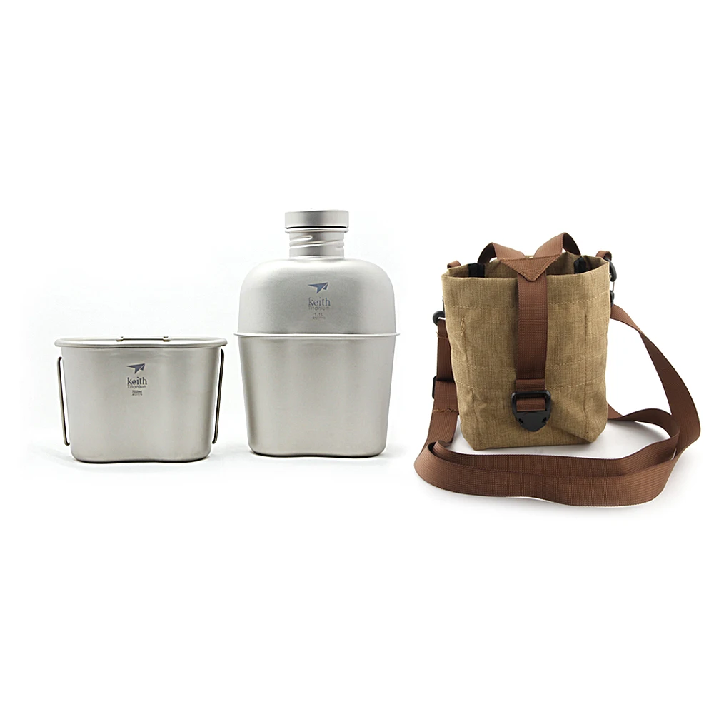 

Keith Ti3060 Titanium Army Military Water Bottle Cup Pot Canteen Mess Kit Set 268g 1.1L+0.7L W/ Camo Bag