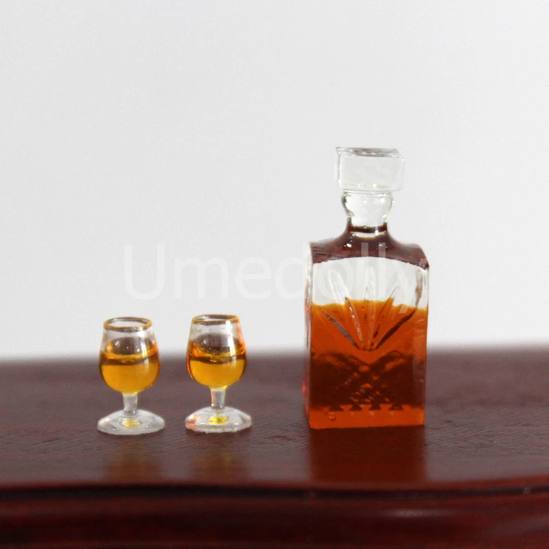1/12 مصغرة دمية Decanters مع 2 كوب زجاجة نبيذ صغيرة التظاهر اللعب OB11 دمية اكسسوارات لعبة المطبخ #4