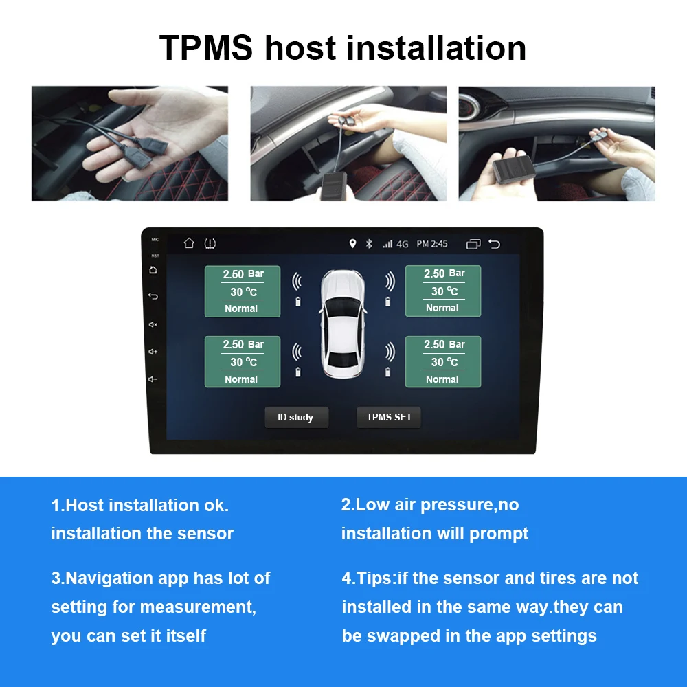 For Car Radio DVD Player Spare Tyre Internal External Sensor USB TPMS Tire Pressure Monitoring System Android TPMS