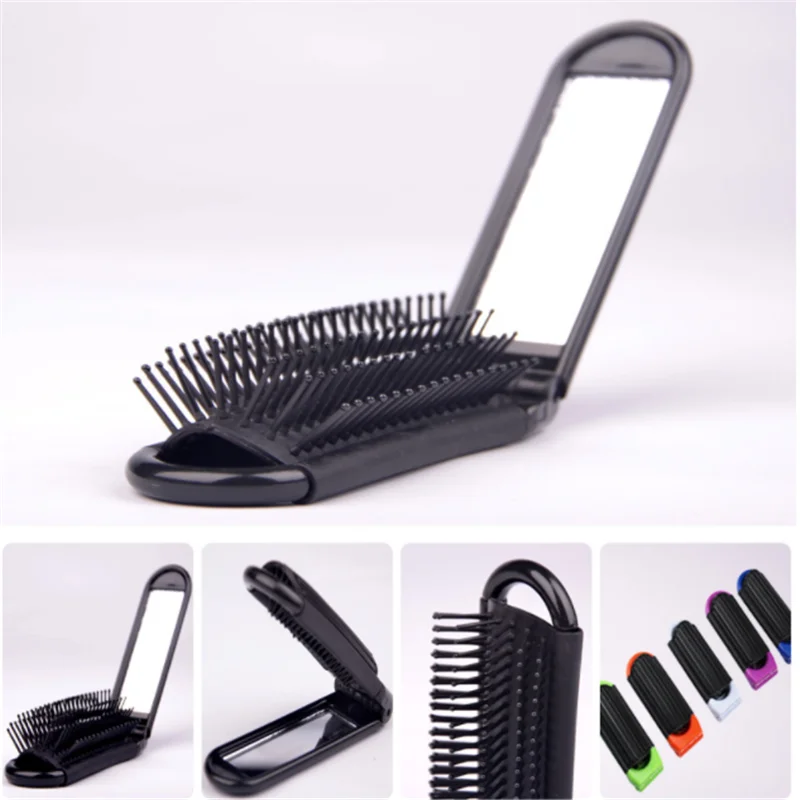 1PC Professional Travel Hair Comb Portable Folding Hair Brush With Mirror Compact Pocket Size Purse Travel Comb