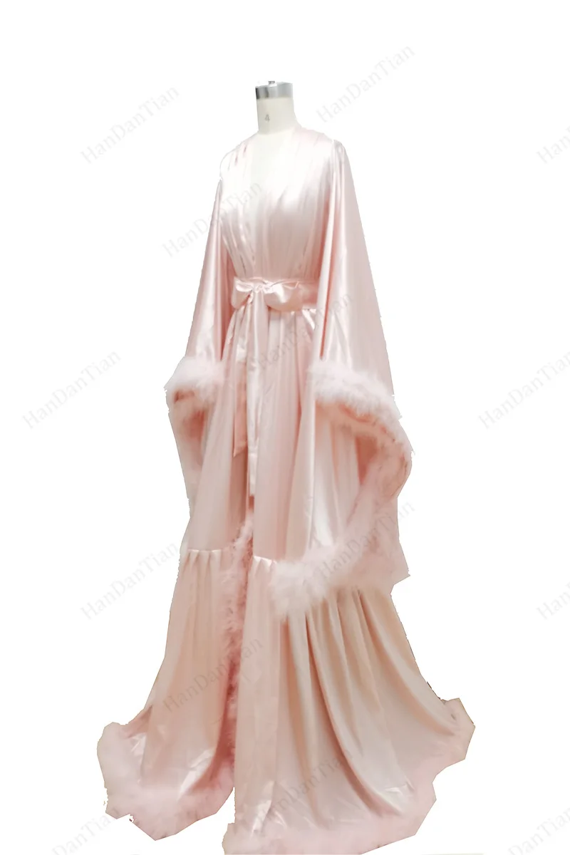 Feather gown, sexy boudoir gown, feather bridal gown satin length wedding scarf new custom made