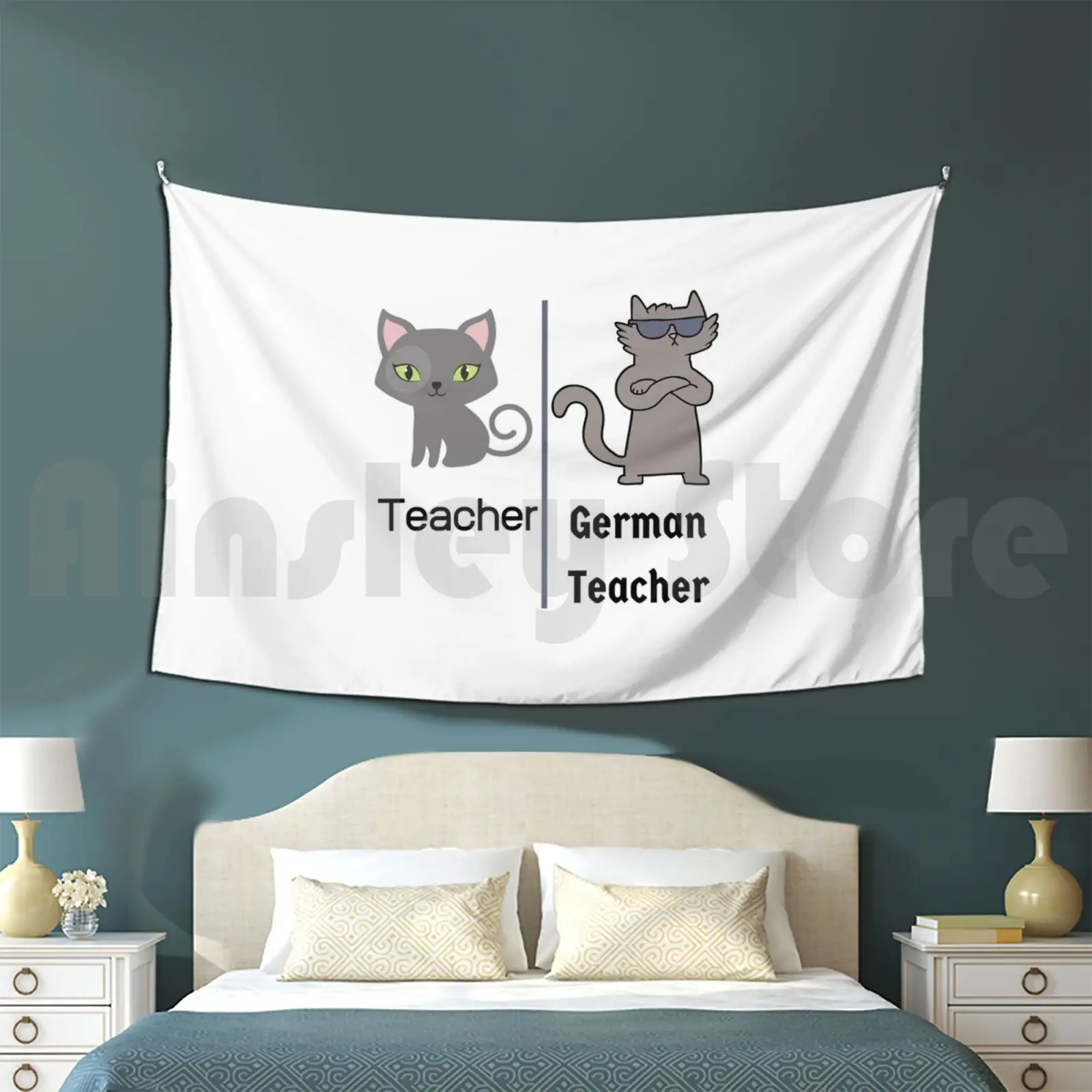 German Teacher Cool Cat Deutschlehrer Deutschlehrerin Customized Tapestry German Teacher Germany