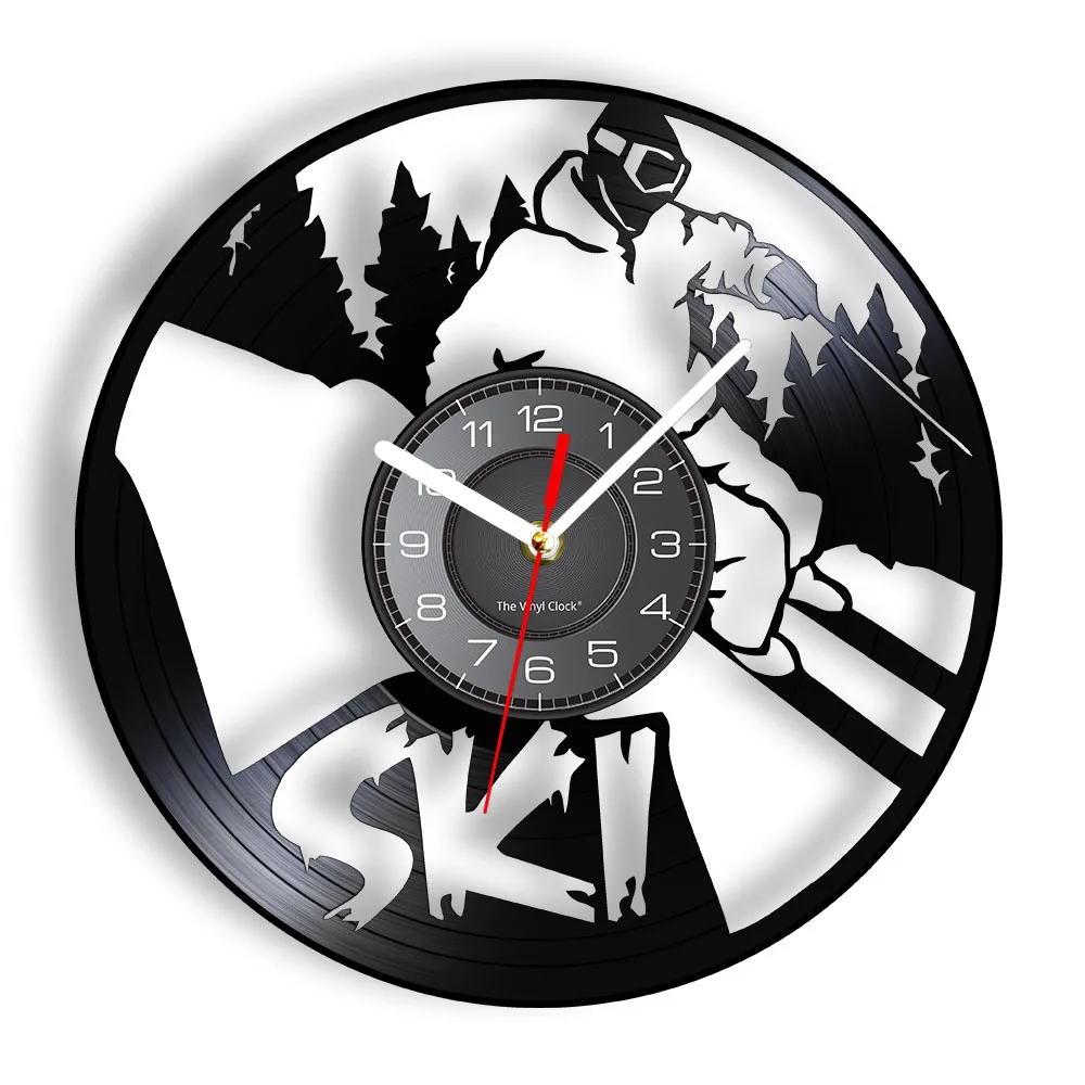 Skiing Design Art Vinyl LP Record Wall Clock Snowboardin Snow Sports Home Decor Downhill Skiing Crafts Watch Skier Man Cave Gift