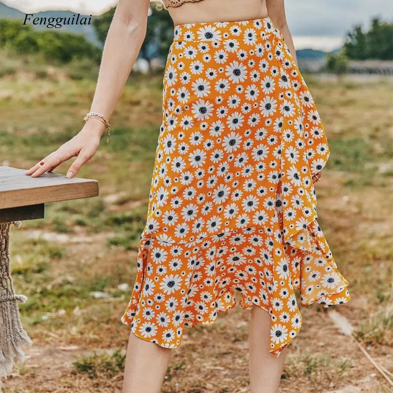 Design 2021 Summer Daisy Slim Dress Floral Printing Fashion European and American Style Skirt