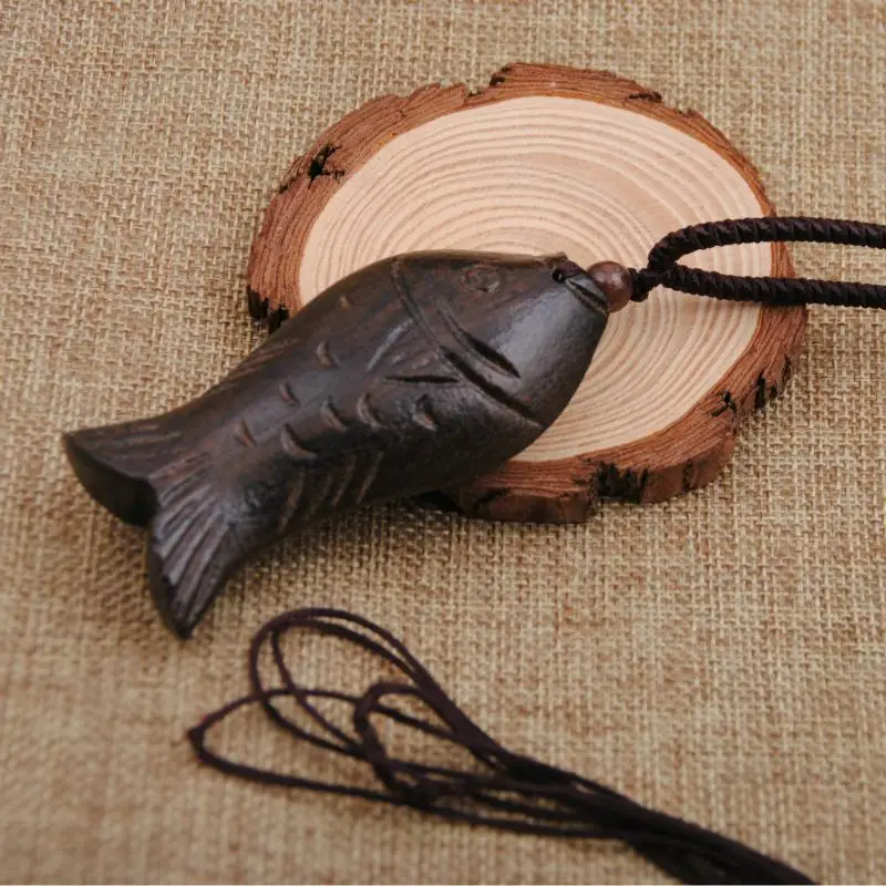 Wooden Lucky Fish Pendant Necklace Retro Clothes Accessories Adjustable Long Necklaces for Women Dresses Ornament Jewelry Dress