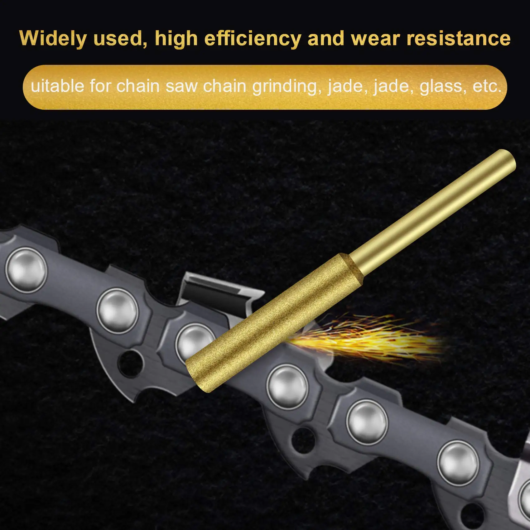 6pc Chainsaw Teeth Sharpener Grinding Head 4.0/4.8/5.5mm Titanium Coated Emery Jade Bit For Saw Chain Grind Jade Glass Sculpture