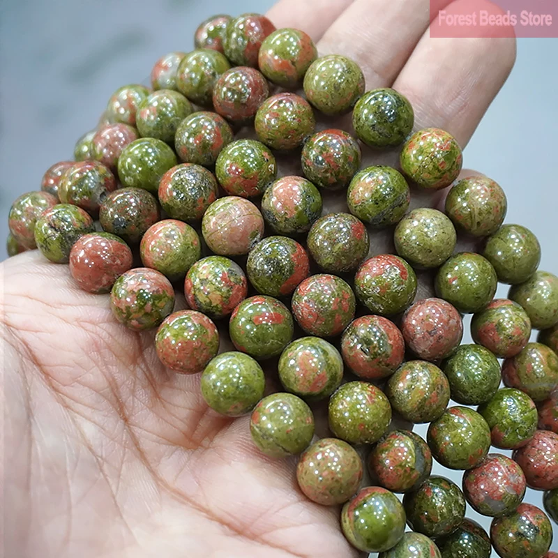 Smooth Unakite Floriated Beads Natural Stone  Round Beads For Jewelry Making DIY Handmade Bracelet Earrings 15