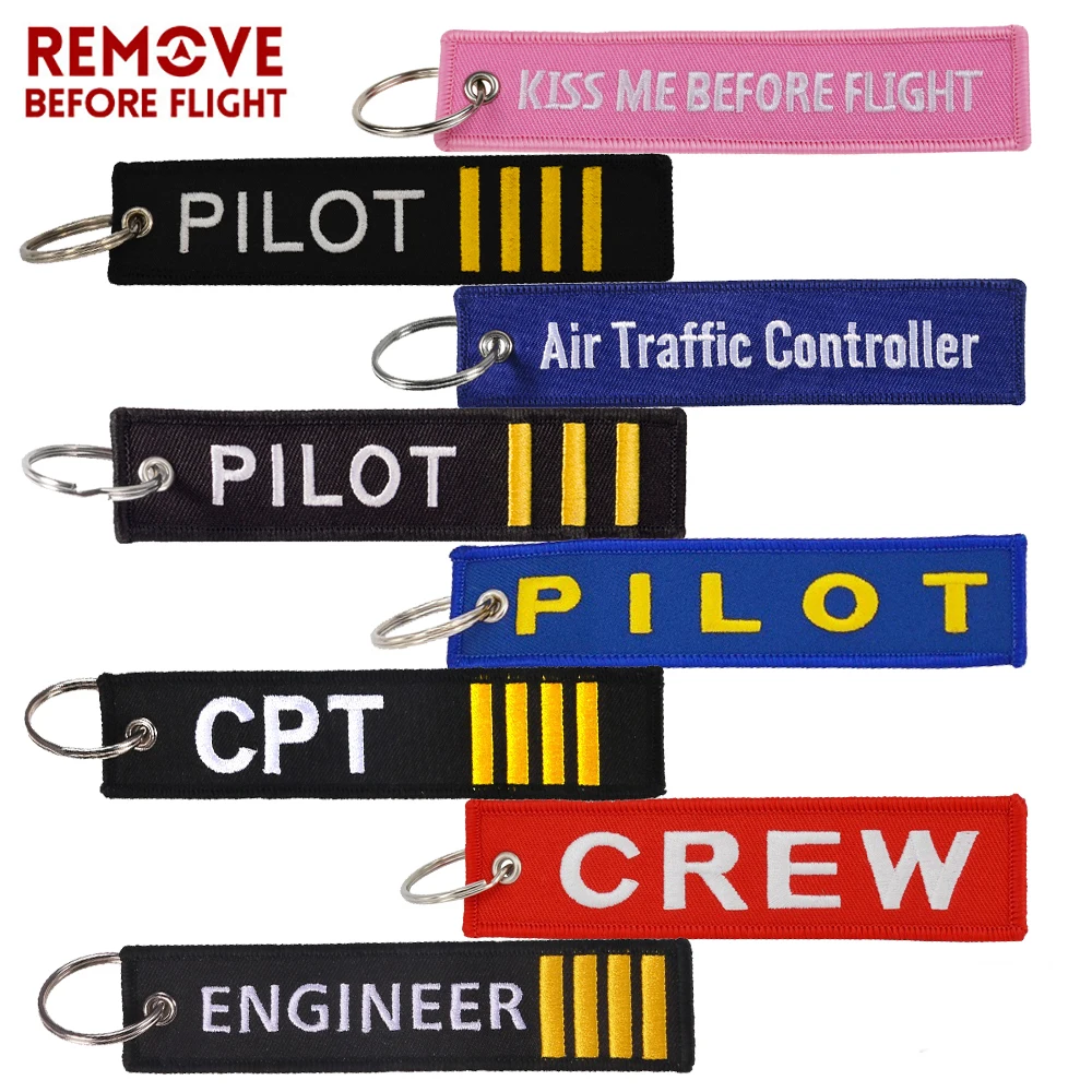 8 PCS REMOVE BEFORE FLIGHT KEYCHAIN Embroidery Crew PILOT ATC CAPTAIN KISS ME Before Flight Key Ring Chain for Aviation Gifts