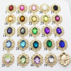Wholesale 50Pc 24*28mm Mini Golden Metal Crystal Acrylic Button Diy jewelry Accessories FlatBack Base Settings Handmade Fitting