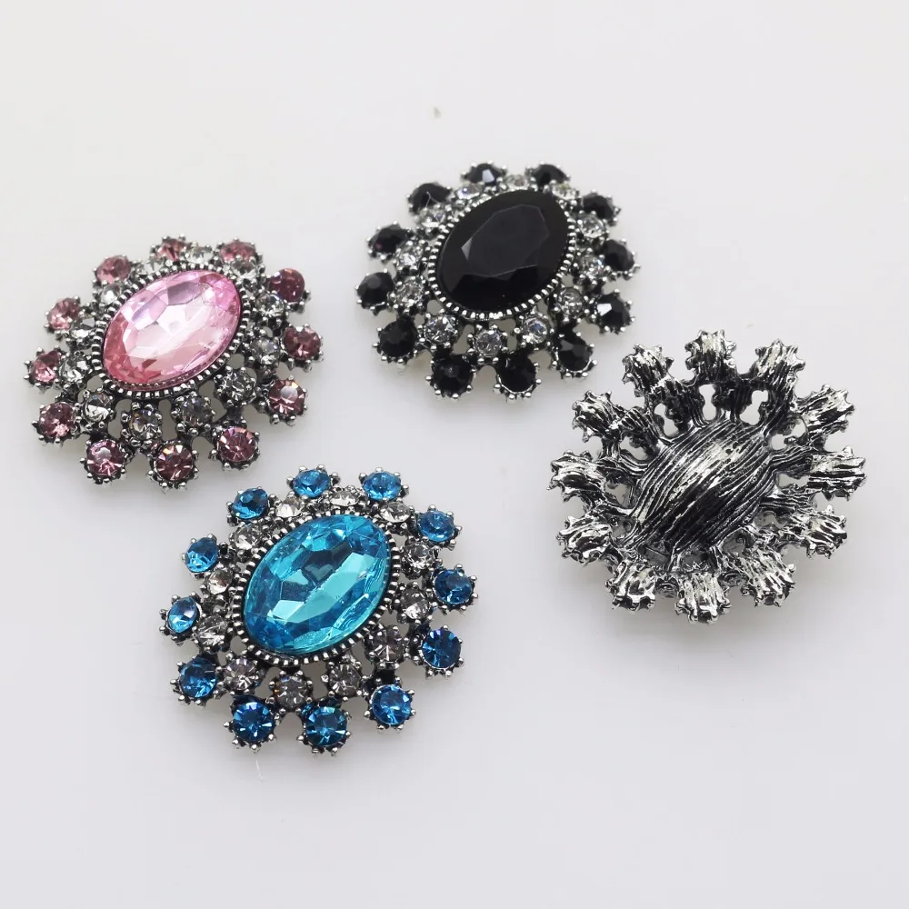 Broche de Metal de aleación Ovalada para decoración de boda, accesorios de joyería hechos a mano, Parte posterior plana, diamantes de imitación
