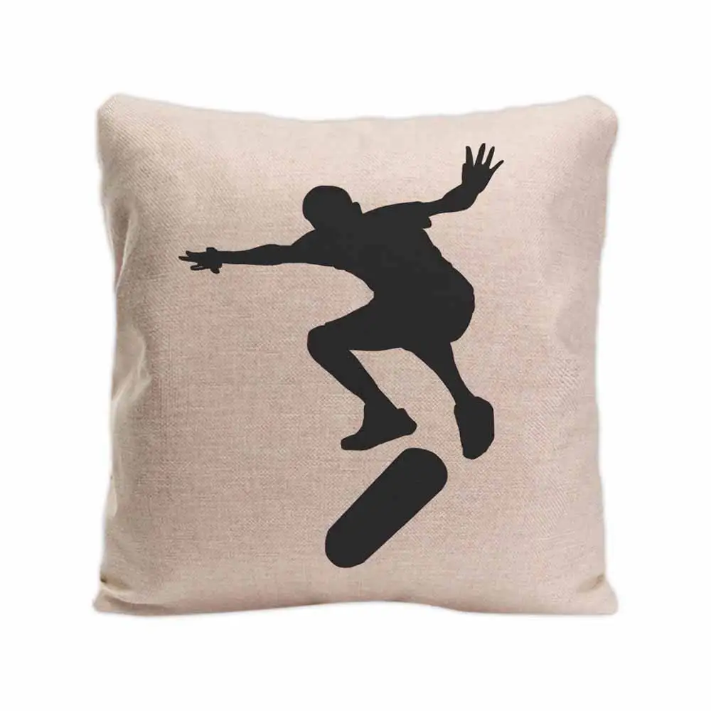 

Black Silhouette Sports Throw Pillow cover Football Soccer Baseball Skateboard Decor Home Boys Bedroom Cotton Linen Pillow Case