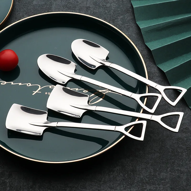 

Creative 304 stainless steel spade spoon coffee stirring small spoon dessert ice cream engineer shovel spoon watermelon spoon