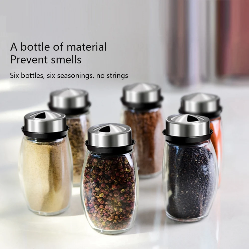 Rotating Glass Spice Jar Salt Holder Box Shaker For Spices Cans Container Pepper Spray Kitchen Seasoning Powder Storage Bottle