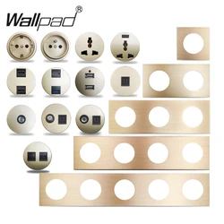 Wallpad Presa a muro francese UE Presa elettrica L6 Alluminio spazzolato oro RJ45 CAT6 Moduli compatibili HDMI Combinazione gratuita