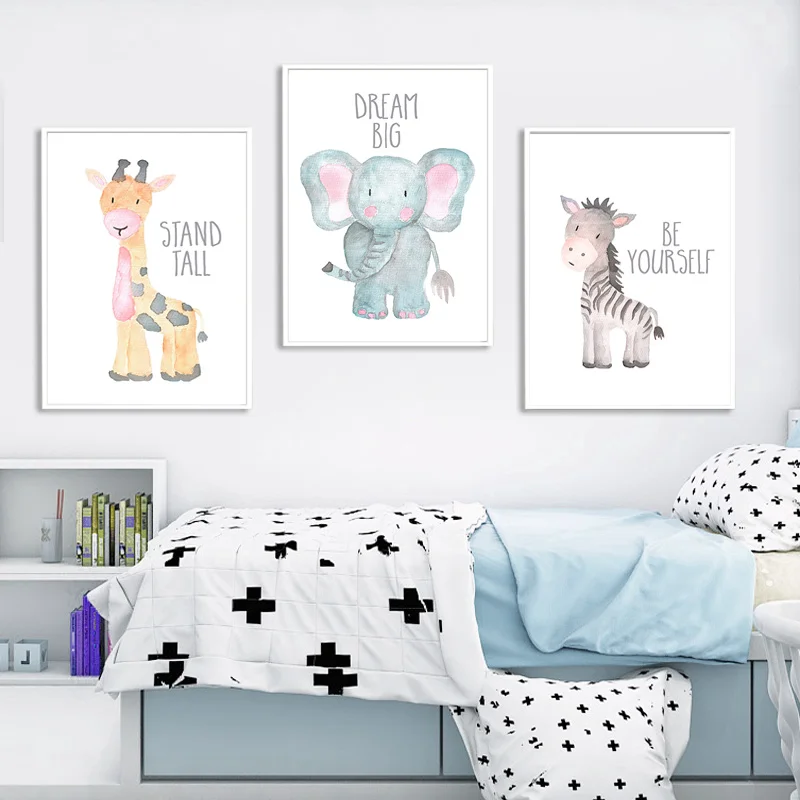 Baby Animal Lion Elephant Giraffe Canvas Poster Nursery Wall Art Print Painting Nordic Picture