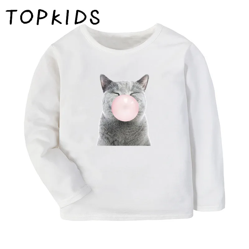 

Bubble Gum Cat Print Funny Kids T-shirt Children Cute Animals Panda Pig Rabbit Tops Baby Boys Girls Long Sleeve T shirt,LKP2059