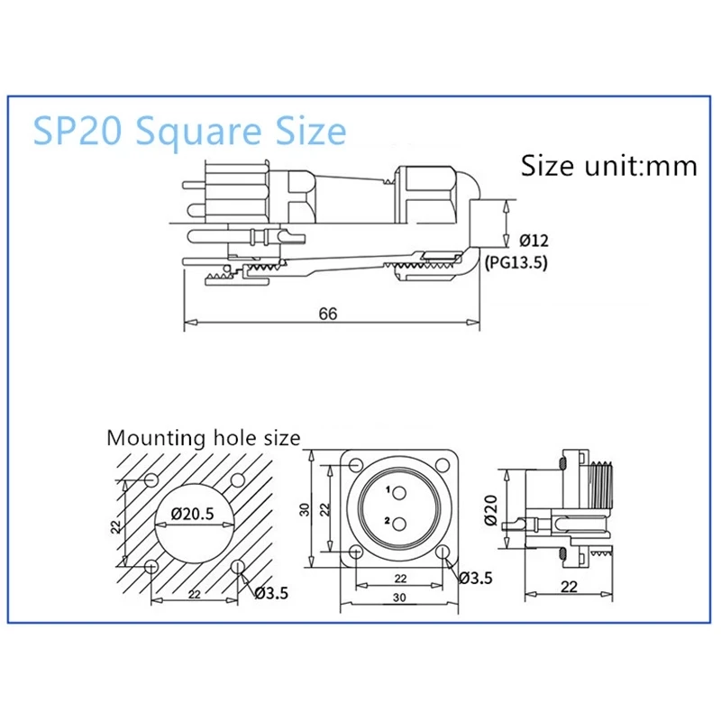 SP20 IP68 Waterproof Connector plug Back nut/Square/Docking/Flange welding type Cable Wire Connector Aviation Connectors