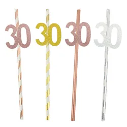 1Bag Gold Stripe Paper Straws Number 30th 40th 50th 60th Sash Glasses Adult Happy Birthday Drink Straws Balloon Party Decoration