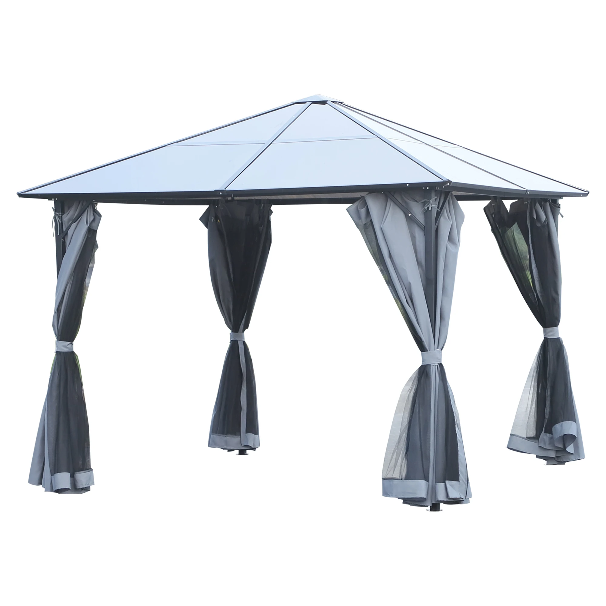 Utsunny 3x3 m gazebo with polycarbonate roof 4 side curtains and 4 mosquito nets with zippers outside parties