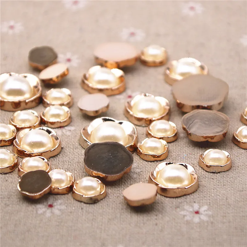 Golden color Ivory pearl Button Resin Flatback Simulated pearl Buttons Home Garden Crafts Cabochon Scrapbooking