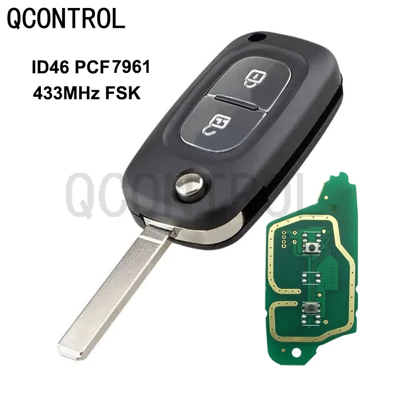 QCONTROL 2 Buttons Car Remote Key Suit for Renault Clio 3 Kangoo Master Modus Twingo Flip with 434MHz PCF7961A