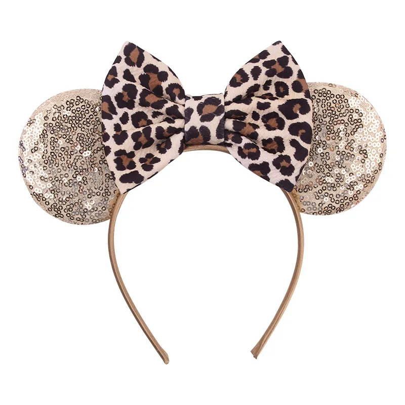 Disney-diadema con orejas de Mickey y lazo de leopardo para bebé, accesorios para el cabello, tocado para niña, decoración para la cabeza, regalo, 1