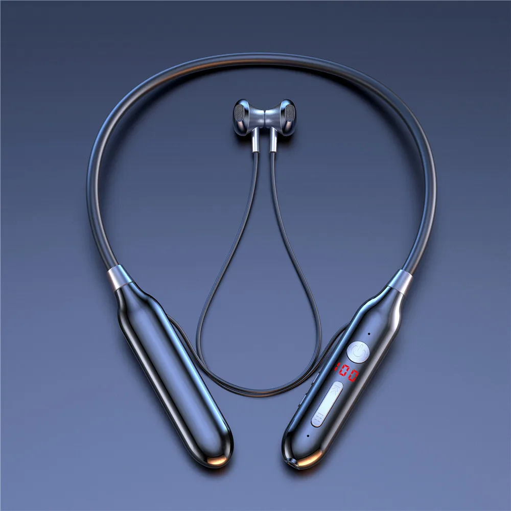 60 Hours Endurance Bluetooth 5.0 Headphones Stereo Bass Wireless Earphones Neckband Power LED Display Headset TF Card