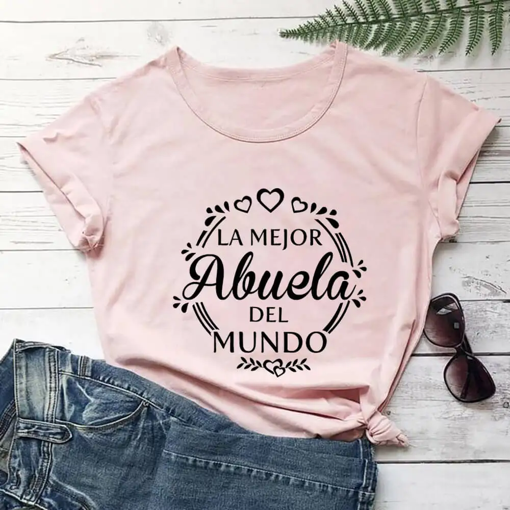 

The Best Grandmother In The World Spanish Shirts Momlife Funny Summer 100%Cotton Women Tshirt Gift for Grandmom Birthday Gift