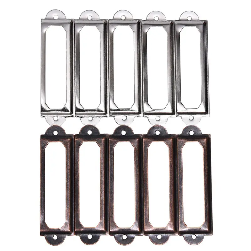 10 Pcs Antique Brass Metal Label Pull Frame Handle File Name Card Holder For Furniture Cabinet Drawer Box Case Bin