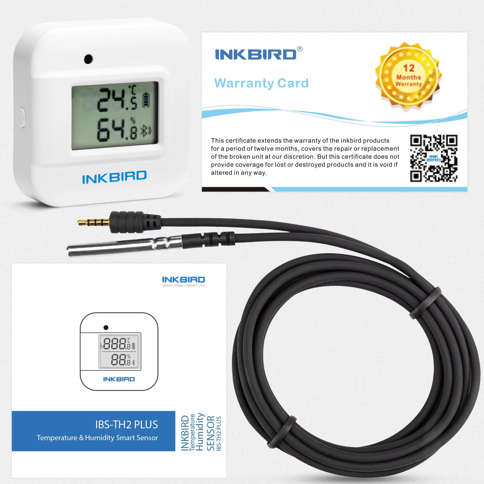 INKBIRD IBS-TH2 Plus Wireless Digital Temperature Humidity Monitor Thermometer Hygrometer with External Probe Brewing Meat Plant