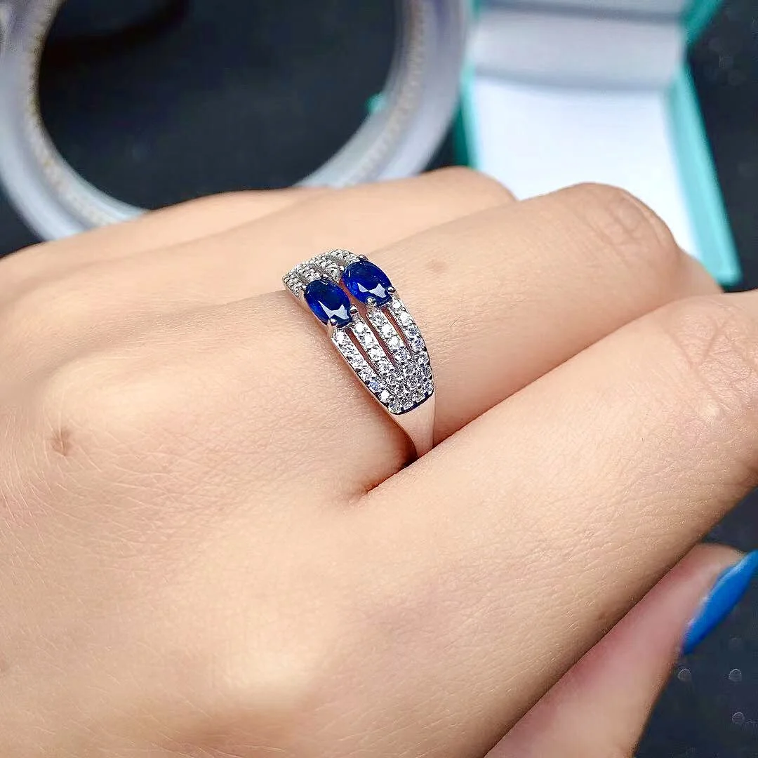 100% Real Sapphire Silver Ring for Daily Wear 3mm*5mm Blue Sapphire Ring Solid 925 Silver Sapphire Jewelry