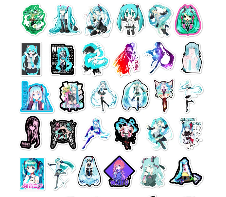 50Pcs Japanese Comic Cartoon Hatsune Miku Graffiti Stickers Luggage Laptop Motorcycle Car Decoration Stickers