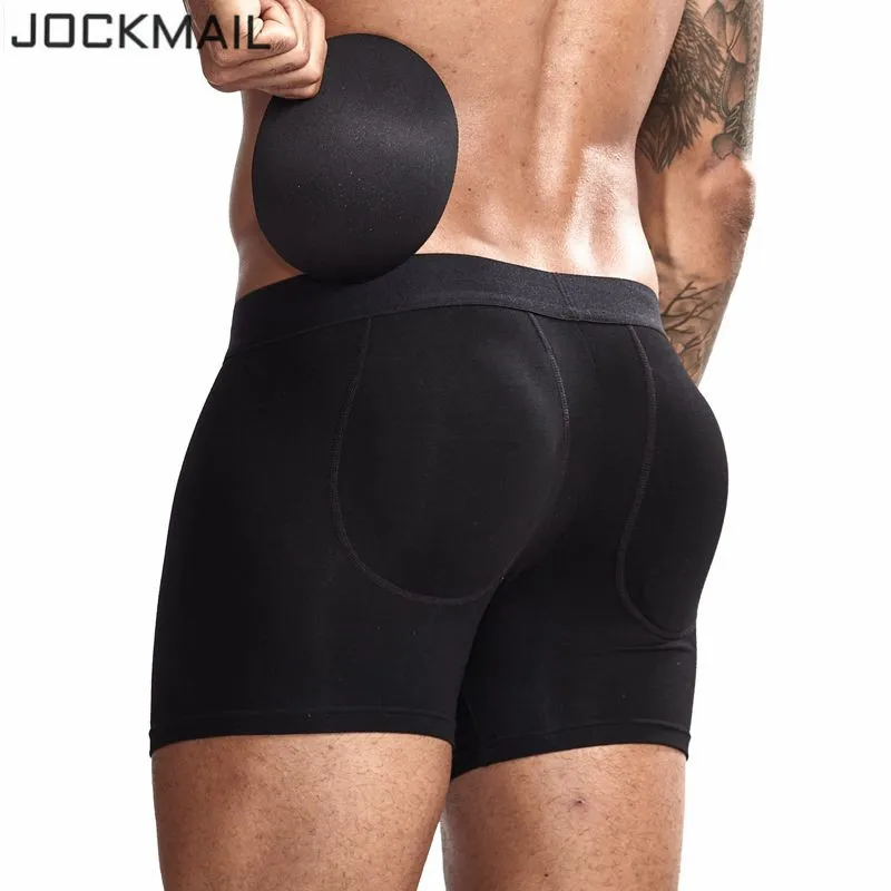 JOCKMAIL Sexy Men\'s Butt Lifter Padded Underwear Boxer Long Shorts naturally lift butt Removable padding for rear enhancement