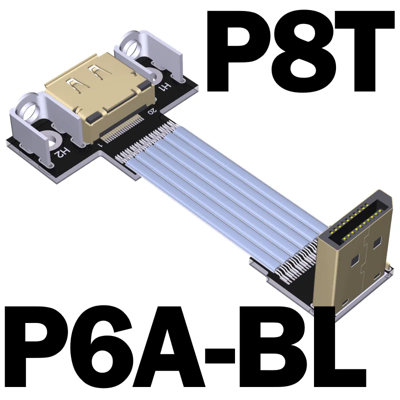 جديد ديسبلايبورت الشريط تمديد كابل ذكر أنثى شقة المعادن محمية FPC DP إلى DP V1.4 محول 90 درجة مع جبل قوس
