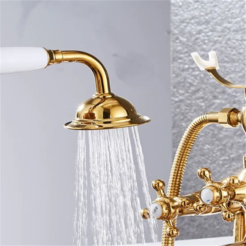 Imagem -05 - Torneiras de Chuveiro do Banheiro Conjunto Quente & Frio Latão Banheira Torneiras Misturadoras com Handheld Fixado na Parede Telefone Forma Ouro Antigo Cromo Preto
