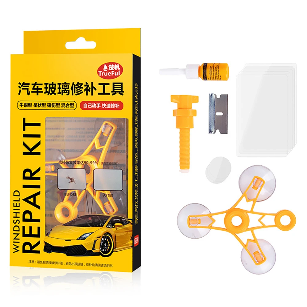 

Set for repair of chips and cracks auto glass windshield repair kit, repair kit, removal of crack on glass, repair of auto glass