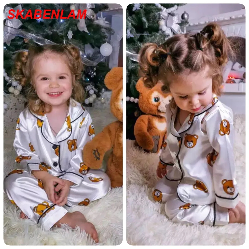 Children's Pajamas Set Baby Suits Kids Clothes Toddler Boys Girls Soft Ice Silk Tops Pants Set Home Wear Kids Pyjamas Nightgown