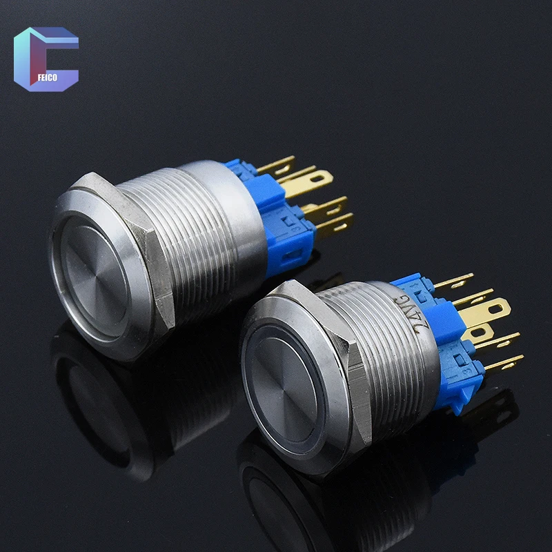 22mm Waterproof 3A Metal Push Button Switch Momentary Latching 1NO1NC  With Ring LED Stainless Steel